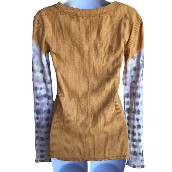 Free People We the Free Orange and Tie Dye Scoop Neck Long Sleeve T Shirt size M - Picture 2 of 6